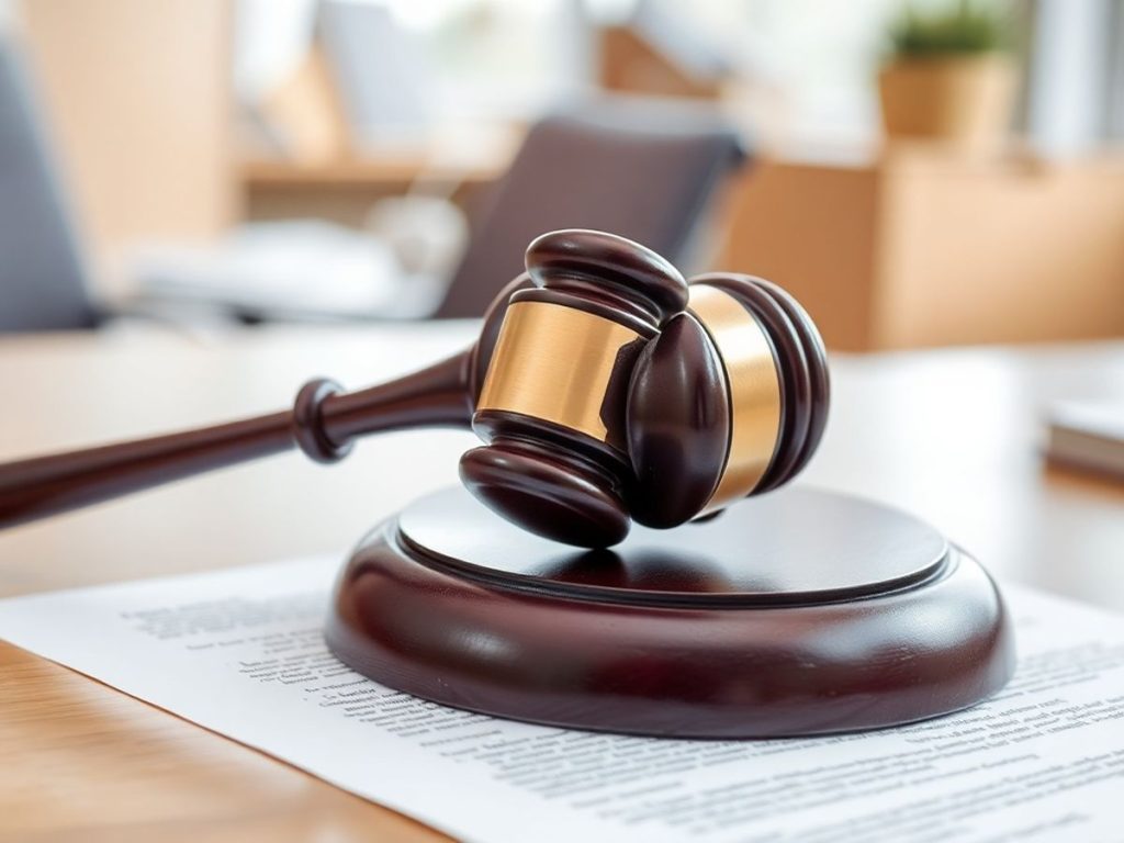 Ciocan de judecător pe un document legal