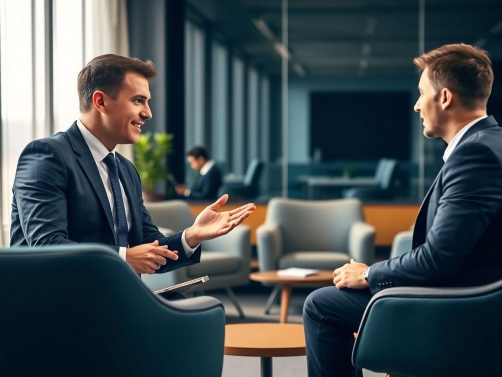 Avocat român în birou modern discutând cu clientul.