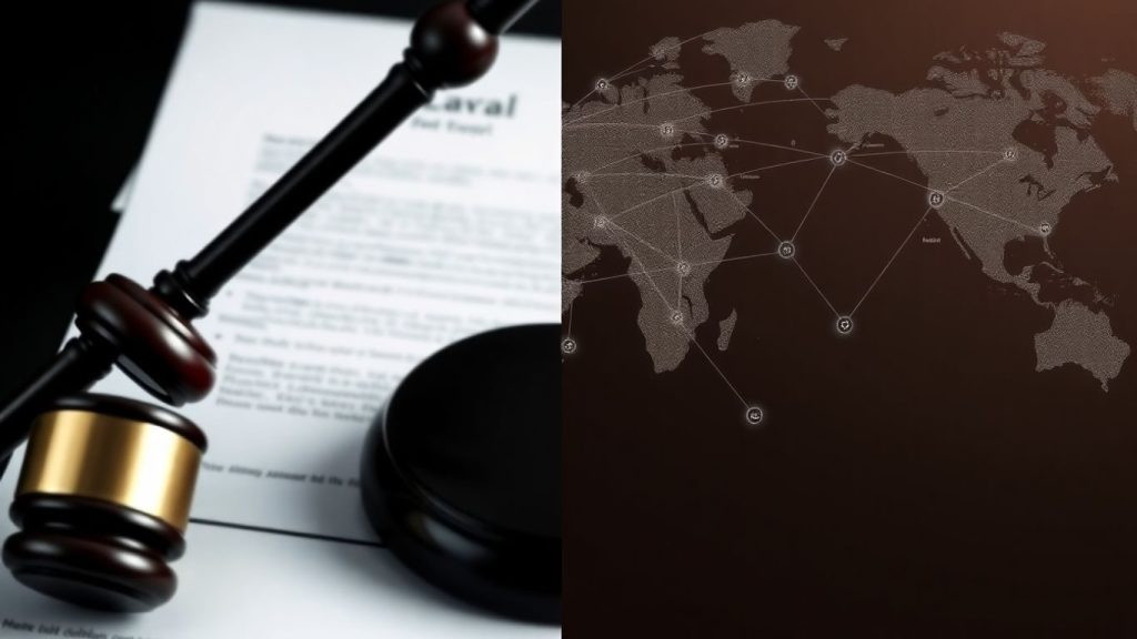 Gavel lovind document, hartă mondială cu conexiuni.